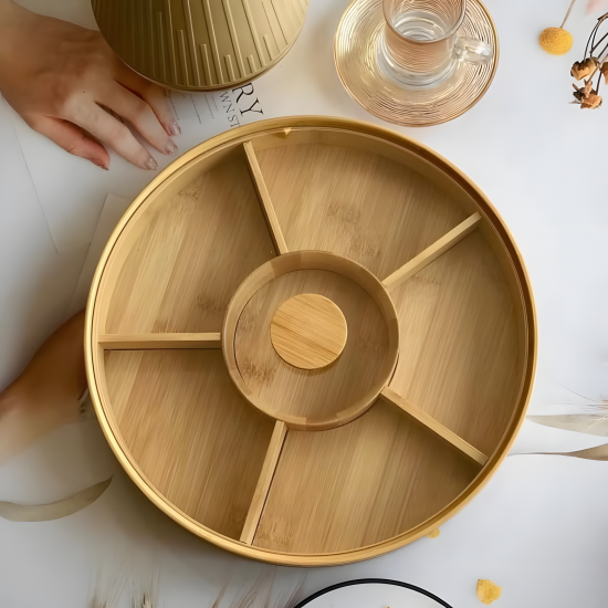 Wooden Serving Platter - 6 Compartments